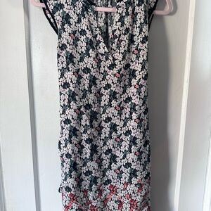 LOFT Floral Midi Dress in Black, White, and Pink